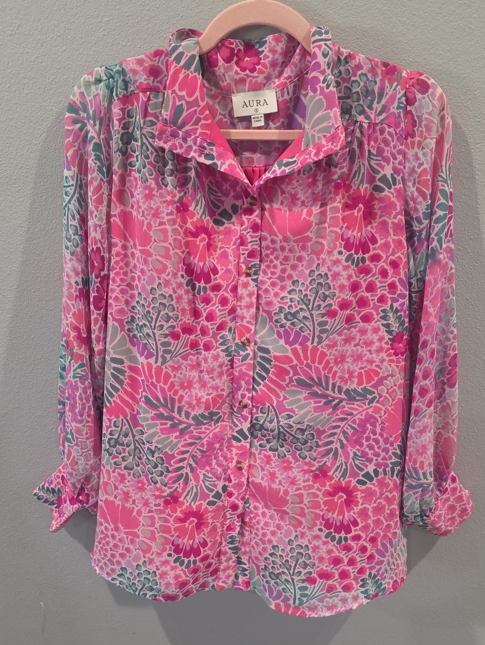 Aura Pink and Green Floral Blouse